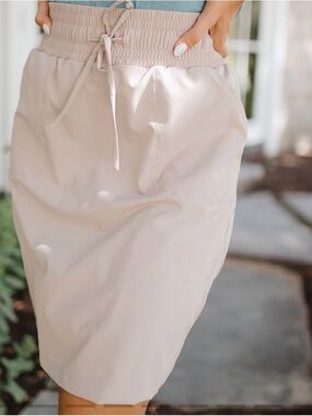 Albion Cream Midi Skirt with Elastic Drawstring Waist